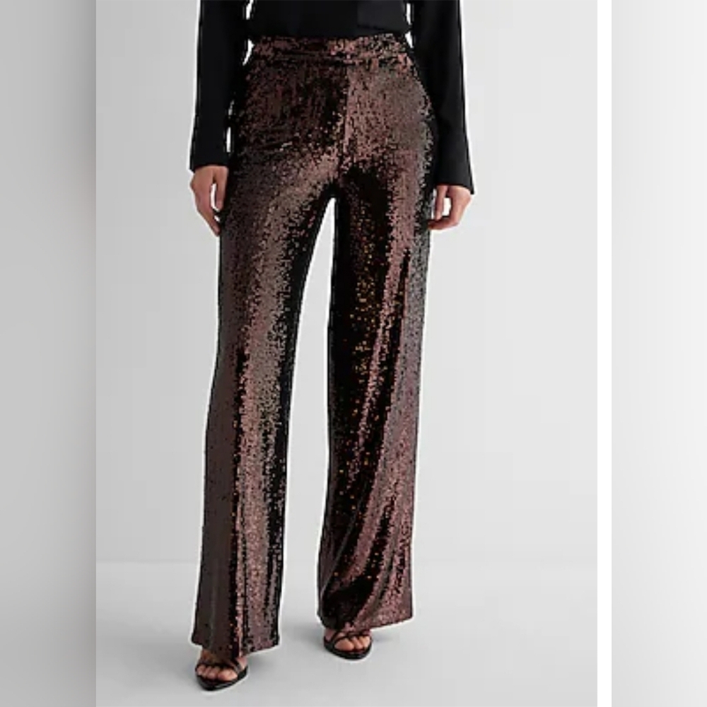 Express Bronze Sequin Wide Leg Pants